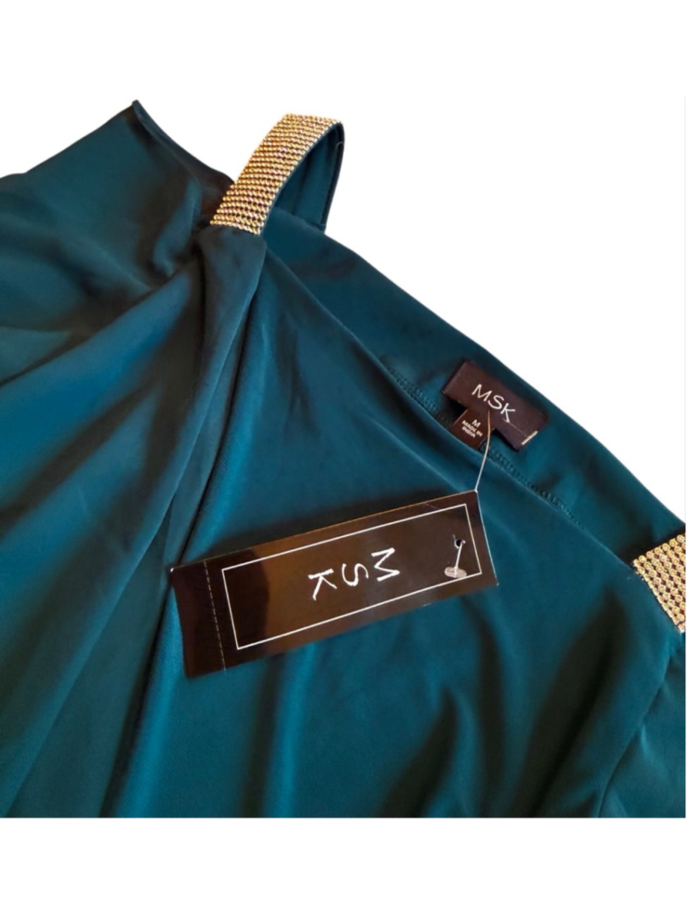 MSK Teal Mini Dress with Rhinestone Straps & Waist, Size M NWT - Picture 4 of 12